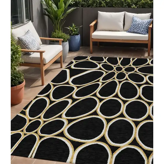 Black Ivory And Beige Abstract Washable Indoor Outdoor Area Rug Photo 1