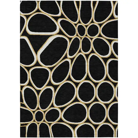 Black Ivory And Beige Abstract Washable Indoor Outdoor Area Rug Photo 2