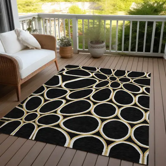 Black Ivory And Beige Abstract Washable Indoor Outdoor Area Rug Photo 9