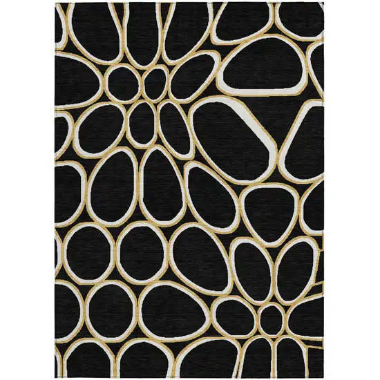 Black Ivory And Beige Abstract Washable Indoor Outdoor Area Rug Photo 8
