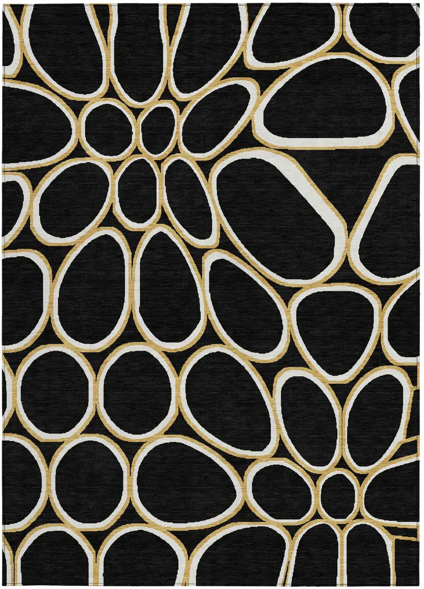 Black Ivory And Beige Abstract Washable Indoor Outdoor Area Rug Photo 8