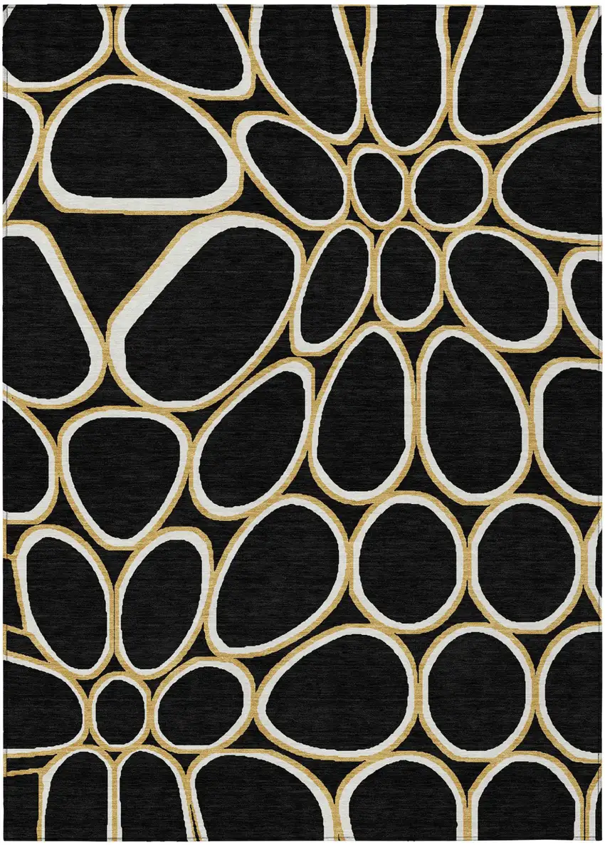 Black Ivory And Beige Abstract Washable Indoor Outdoor Area Rug Photo 2