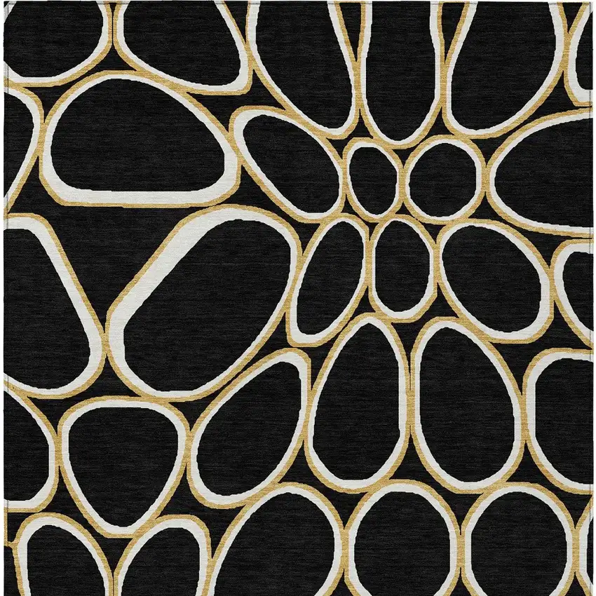 Black Ivory And Beige Abstract Washable Indoor Outdoor Area Rug Photo 7