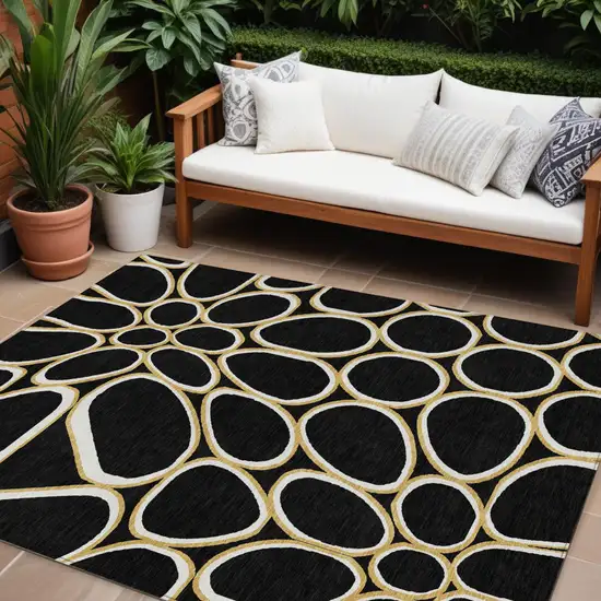 Black Ivory And Beige Abstract Washable Indoor Outdoor Area Rug Photo 1