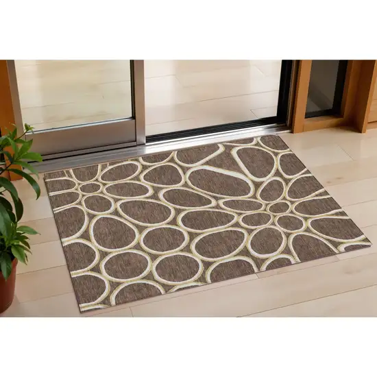 Black Ivory And Beige Abstract Washable Indoor Outdoor Area Rug Photo 1