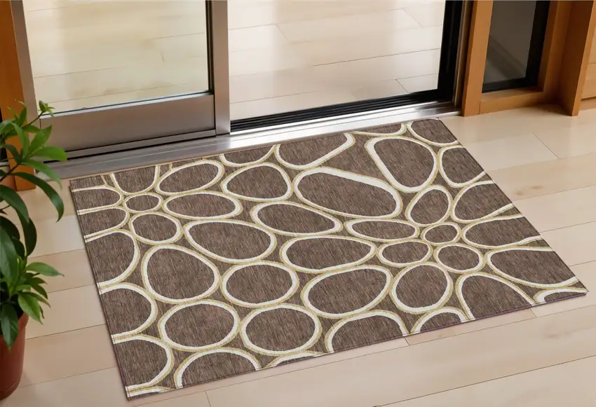 Black Ivory And Beige Abstract Washable Indoor Outdoor Area Rug Photo 1