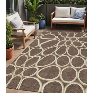 Photo of Black Ivory And Beige Abstract Washable Indoor Outdoor Area Rug