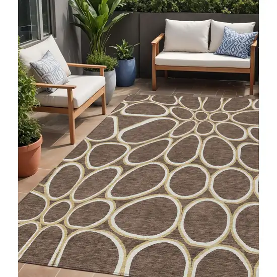 Black Ivory And Beige Abstract Washable Indoor Outdoor Area Rug Photo 1