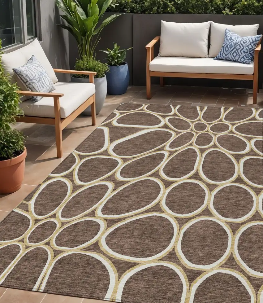 Black Ivory And Beige Abstract Washable Indoor Outdoor Area Rug Photo 1
