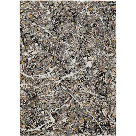 Black Ivory And Beige Abstract Washable Indoor Outdoor Area Rug Photo 1