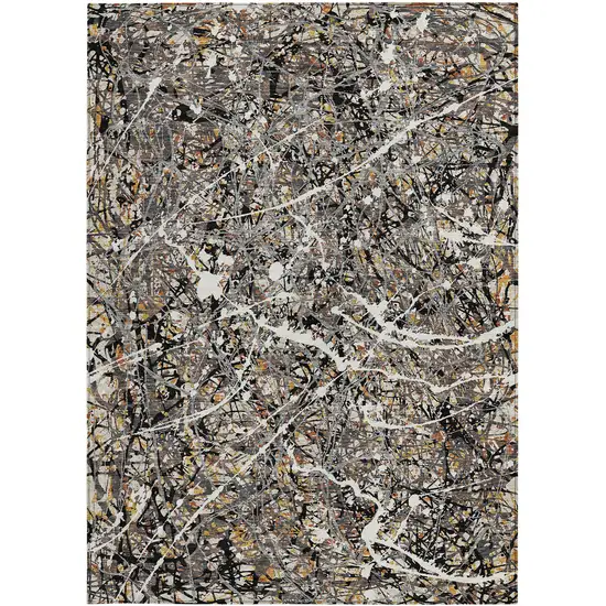 Black Ivory And Beige Abstract Washable Indoor Outdoor Area Rug Photo 3