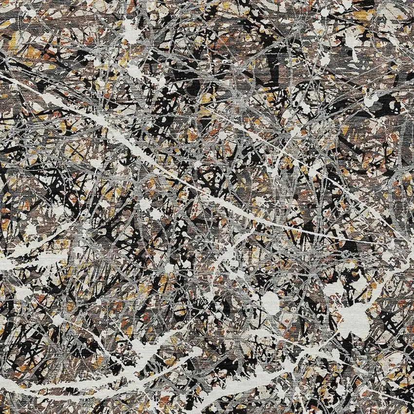 Black Ivory And Beige Abstract Washable Indoor Outdoor Area Rug Photo 2