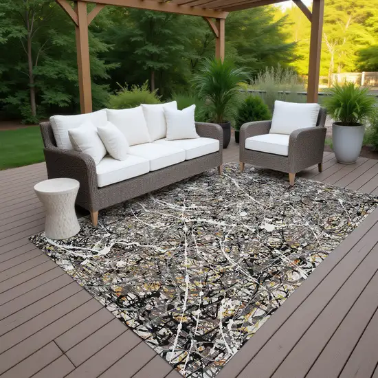 Black Ivory And Beige Abstract Washable Indoor Outdoor Area Rug Photo 7