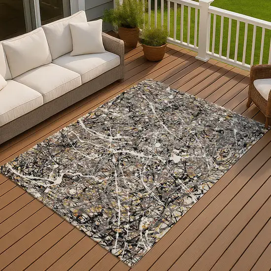 Black Ivory And Beige Abstract Washable Indoor Outdoor Area Rug Photo 4