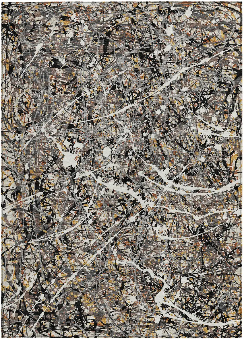 Black Ivory And Beige Abstract Washable Indoor Outdoor Area Rug Photo 3