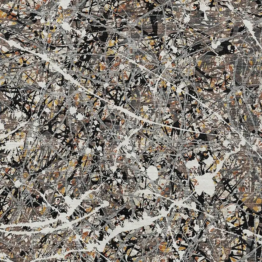 Black Ivory And Beige Abstract Washable Indoor Outdoor Area Rug Photo 2