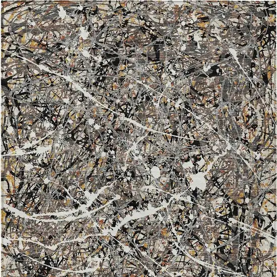 Black Ivory And Beige Abstract Washable Indoor Outdoor Area Rug Photo 3