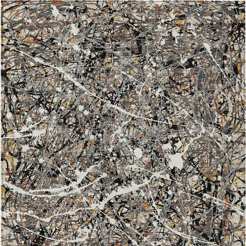 Black Ivory And Beige Abstract Washable Indoor Outdoor Area Rug Photo 3