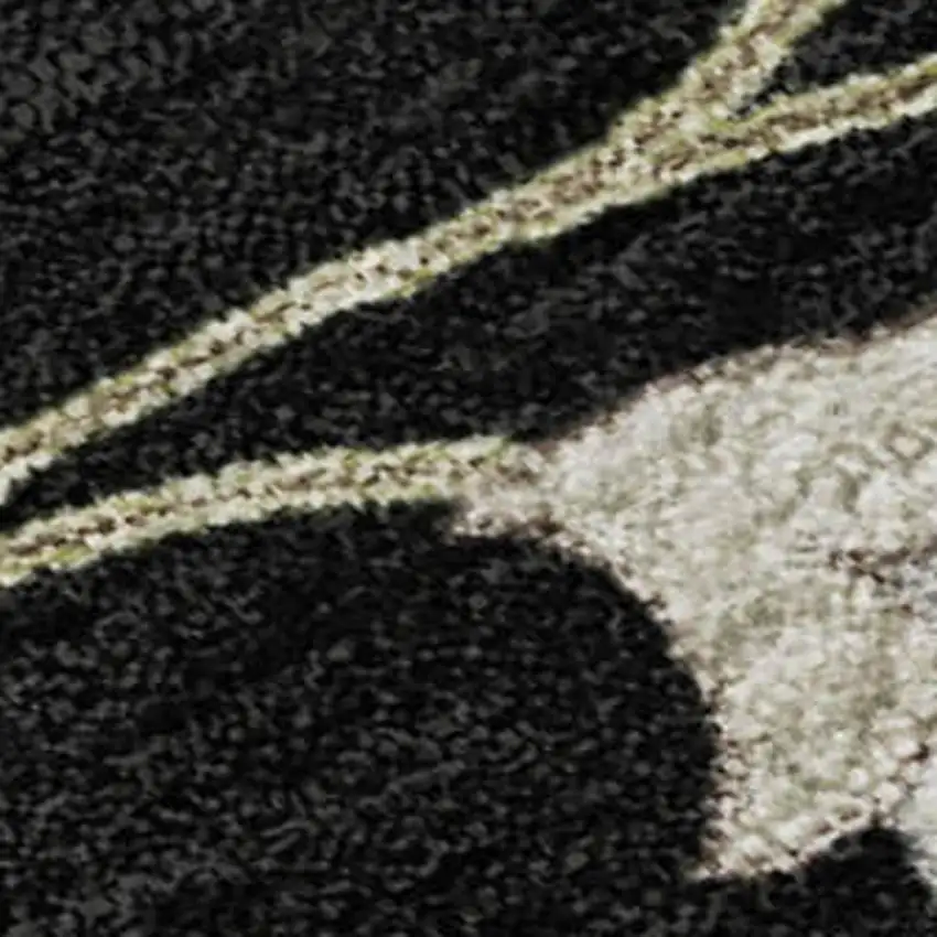 Black Ivory And Beige Floral Washable Area Rug With UV Protection Photo 2