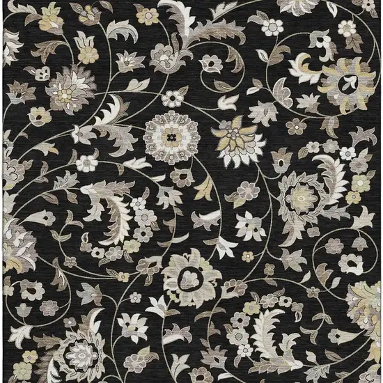 Black Ivory And Beige Floral Washable Area Rug With UV Protection Photo 4