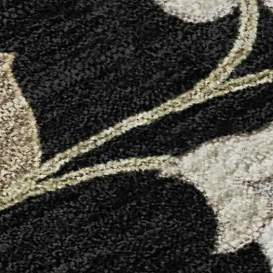 Black Ivory And Beige Floral Washable Area Rug With UV Protection Photo 3