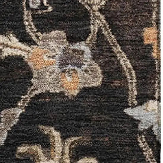 Black Ivory And Beige Floral Washable Area Rug With UV Protection Photo 3