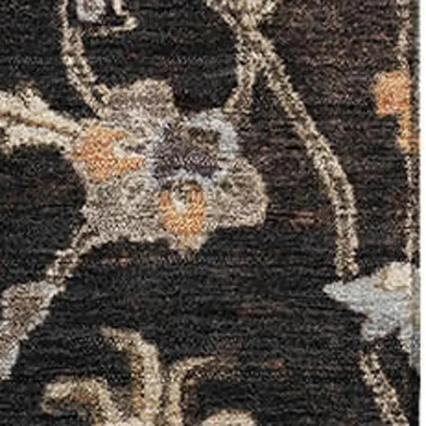 Black Ivory And Beige Floral Washable Area Rug With UV Protection Photo 3