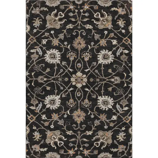 Black Ivory And Beige Floral Washable Area Rug With UV Protection Photo 6