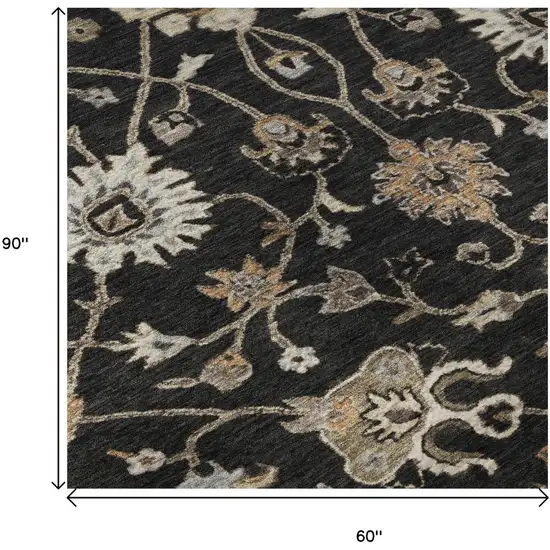 Black Ivory And Beige Floral Washable Area Rug With UV Protection Photo 5