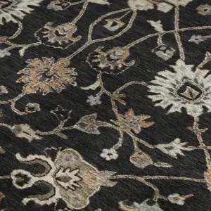 Photo of Black Ivory And Beige Floral Washable Area Rug With UV Protection