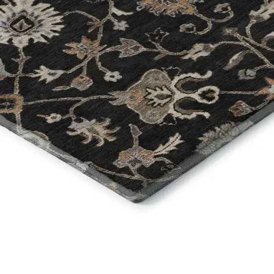 Black Ivory And Beige Floral Washable Area Rug With UV Protection Photo 7