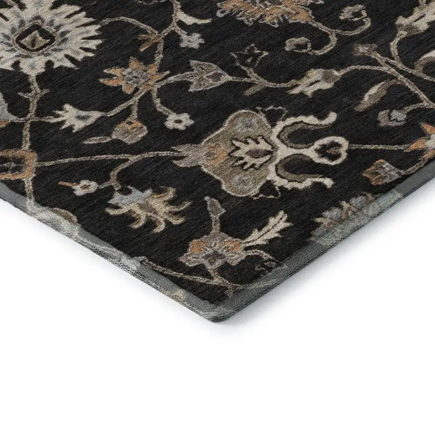 Black Ivory And Beige Floral Washable Area Rug With UV Protection Photo 7