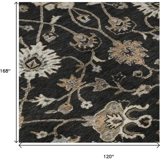 Black Ivory And Beige Floral Washable Area Rug With UV Protection Photo 9