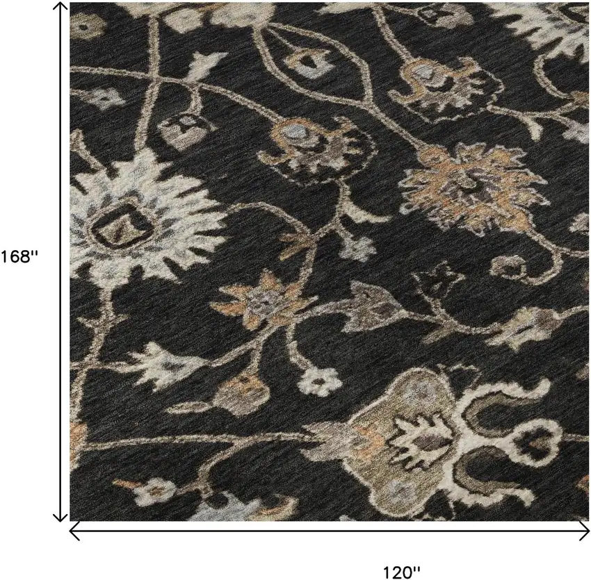 Black Ivory And Beige Floral Washable Area Rug With UV Protection Photo 9