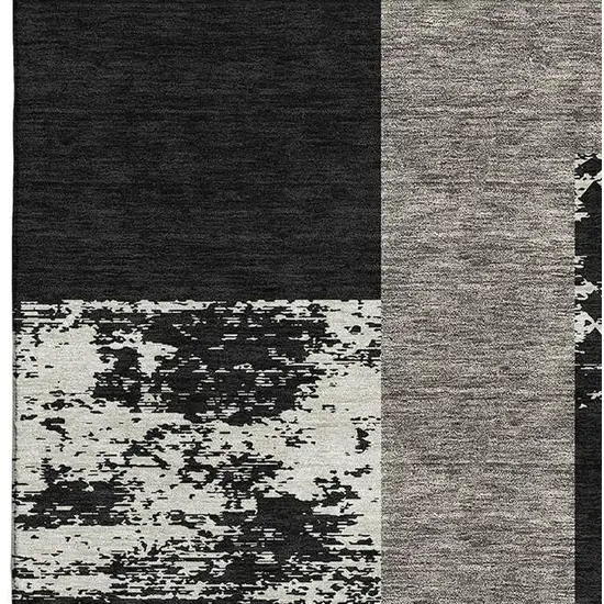 Black Ivory And Beige Geometric Washable Area Rug With UV Protection Photo 2