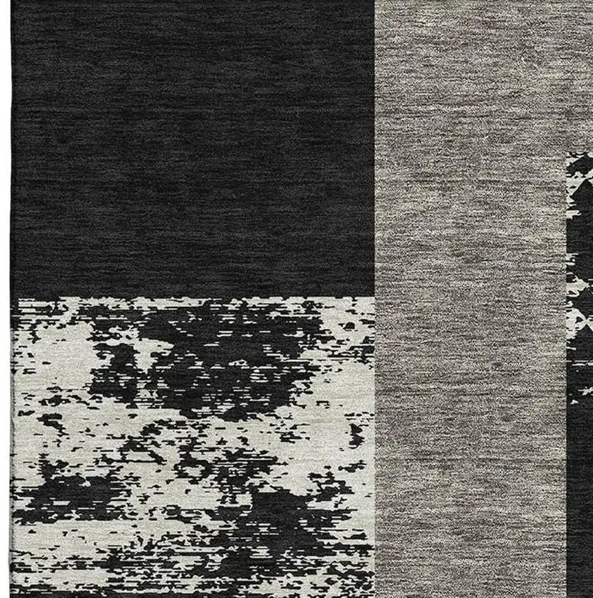 Black Ivory And Beige Geometric Washable Area Rug With UV Protection Photo 3