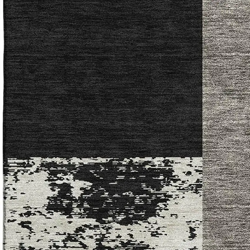 Black Ivory And Beige Geometric Washable Area Rug With UV Protection Photo 2