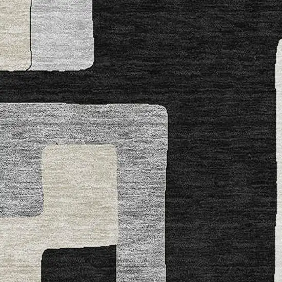 Black Ivory And Beige Geometric Washable Area Rug With UV Protection Photo 2
