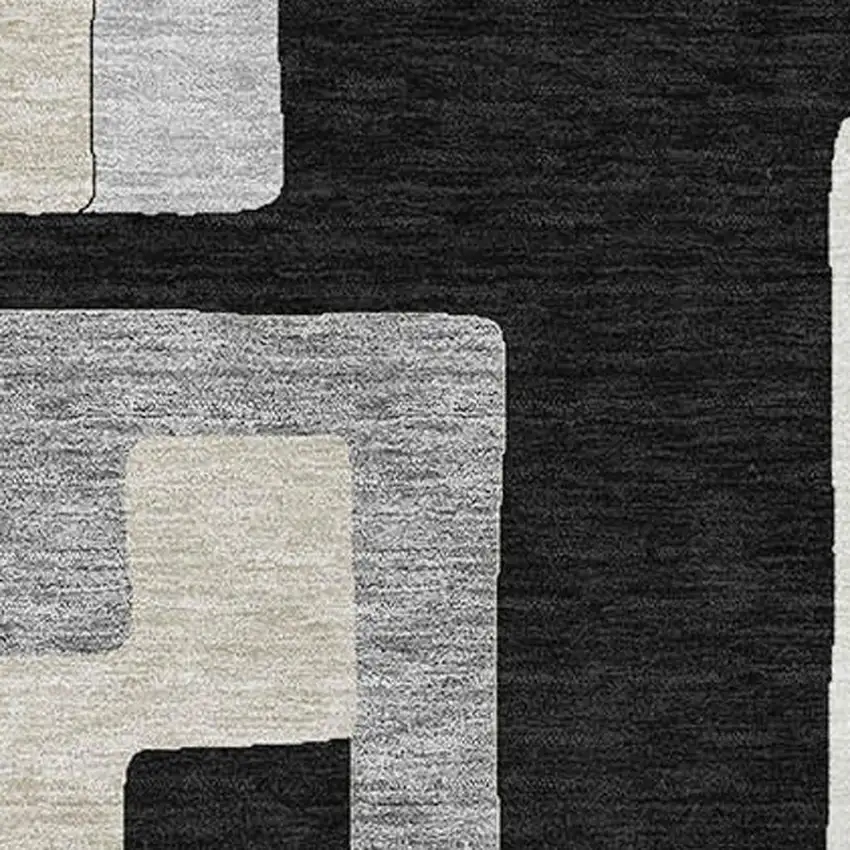 Black Ivory And Beige Geometric Washable Area Rug With UV Protection Photo 2