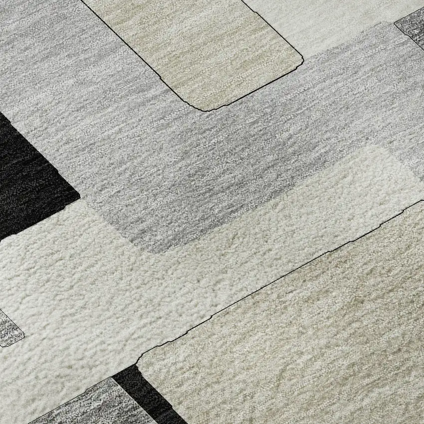 Black Ivory And Beige Geometric Washable Area Rug With UV Protection Photo 9