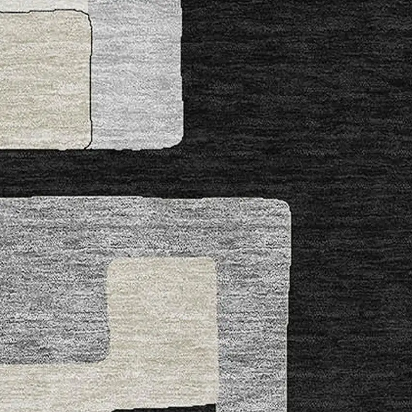 Black Ivory And Beige Geometric Washable Area Rug With UV Protection Photo 2