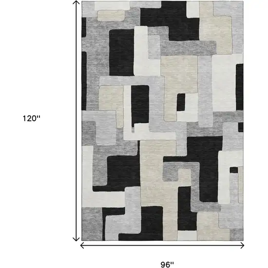 Black Ivory And Beige Geometric Washable Area Rug With UV Protection Photo 3