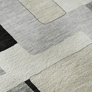 Photo of Black Ivory And Beige Geometric Washable Area Rug With UV Protection