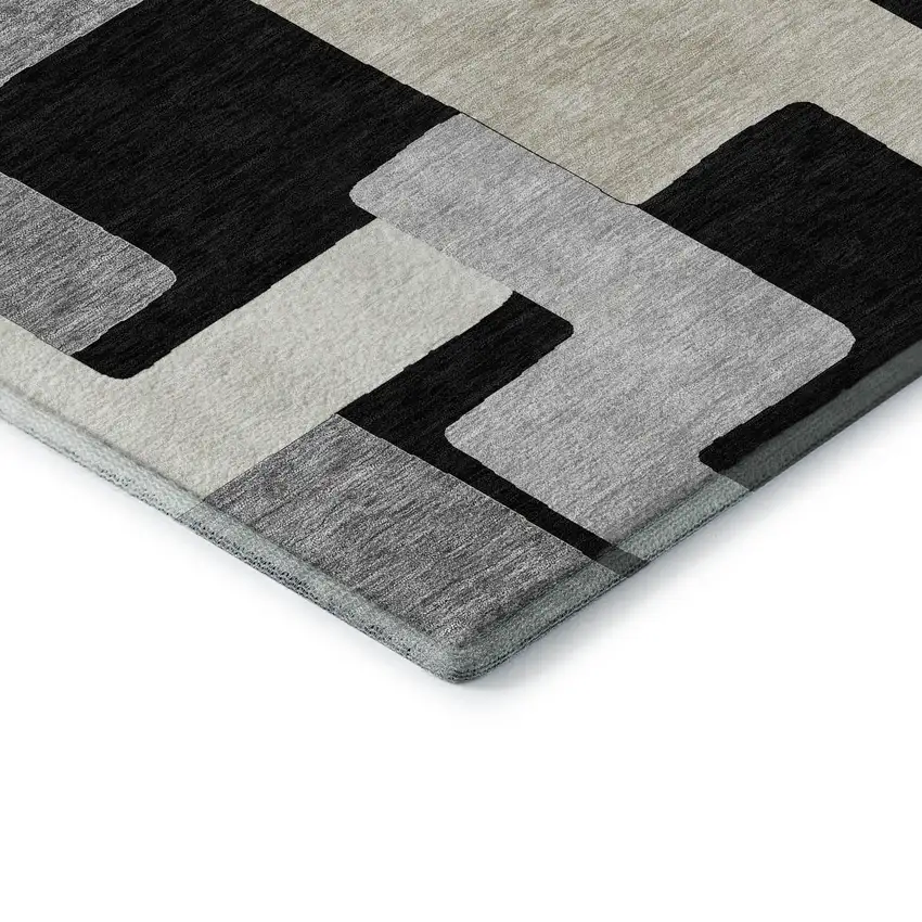 Black Ivory And Beige Geometric Washable Area Rug With UV Protection Photo 7
