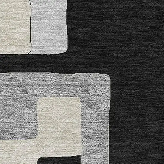 Black Ivory And Beige Geometric Washable Area Rug With UV Protection Photo 2