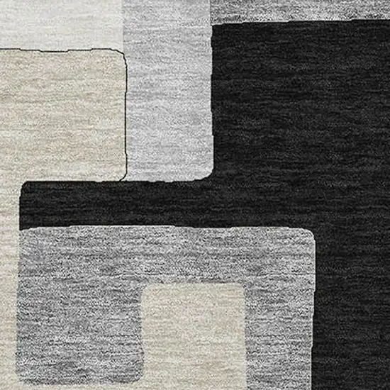 Black Ivory And Beige Geometric Washable Area Rug With UV Protection Photo 2