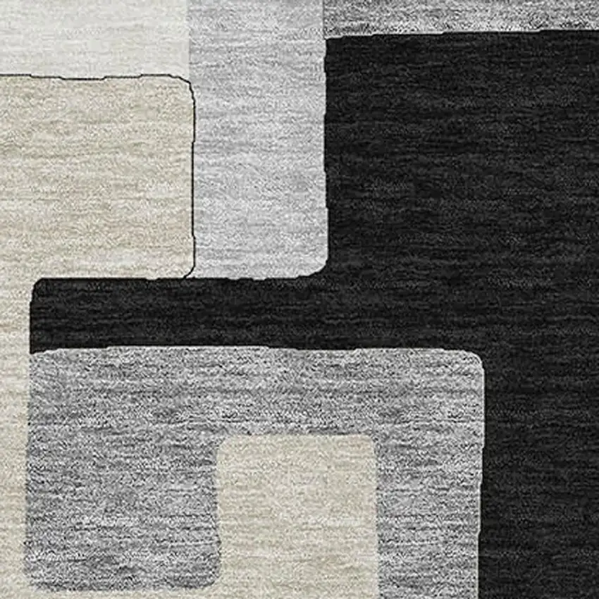 Black Ivory And Beige Geometric Washable Area Rug With UV Protection Photo 2