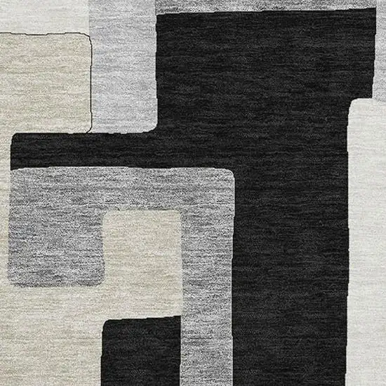 Black Ivory And Beige Geometric Washable Area Rug With UV Protection Photo 3