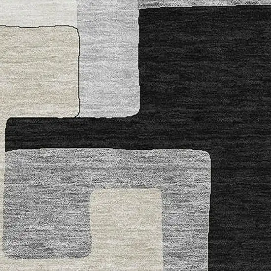 Black Ivory And Beige Geometric Washable Area Rug With UV Protection Photo 2
