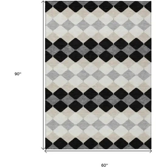 Black Ivory And Beige Geometric Washable Indoor Outdoor Area Rug Photo 3